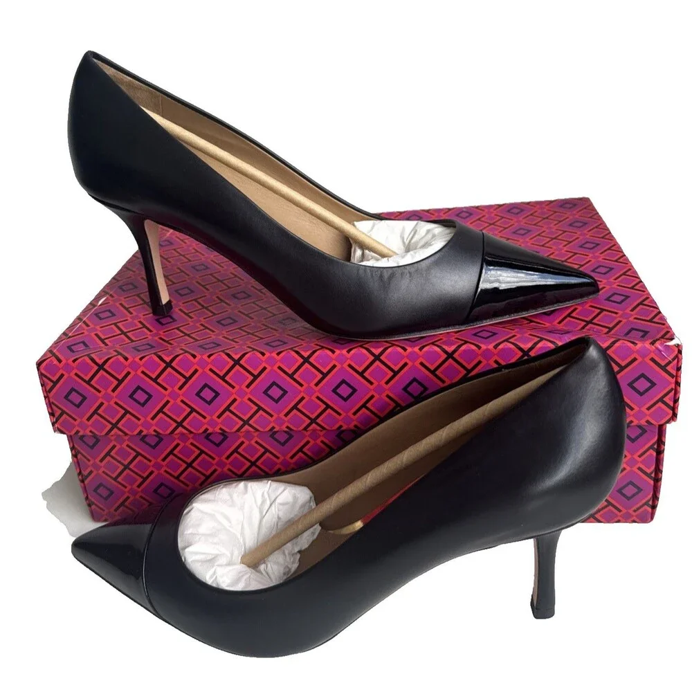 Tory Burch Penelope 85MM Cap-Toe Pump, Size 9 Black Leather New in Box